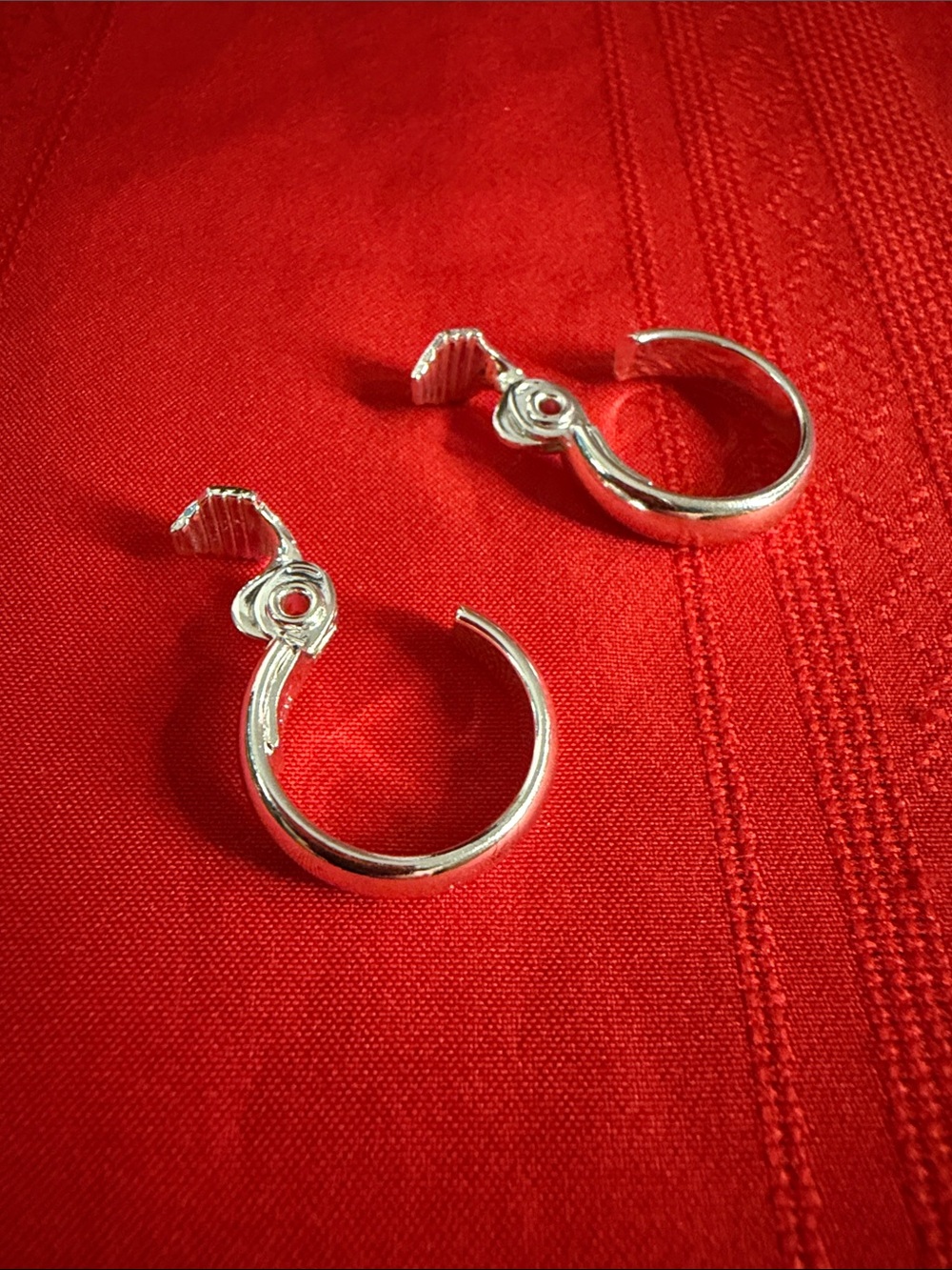 JJG Earrings - Vintage Signed Silver-Tone Clip On Hoop Earrings